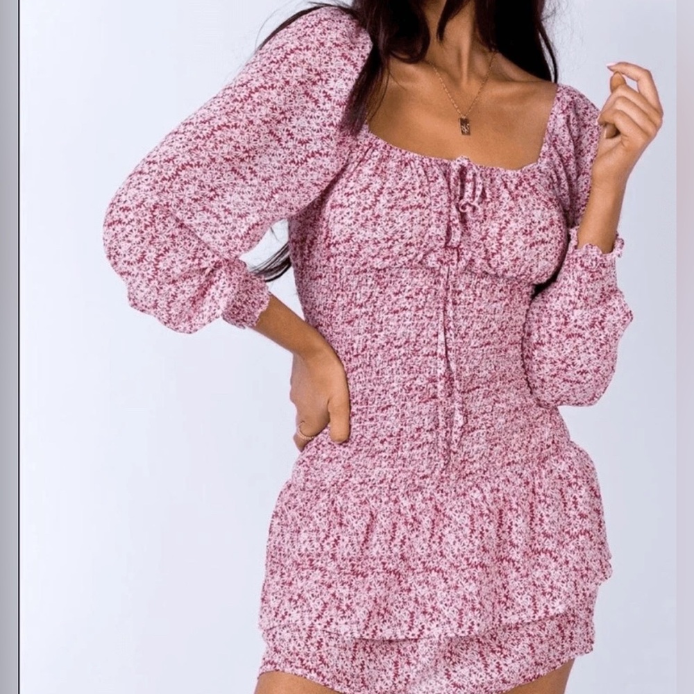 NWT Princess Polly Long Sleeve Carillo On/Off Shoulder Smocked Mini Dress